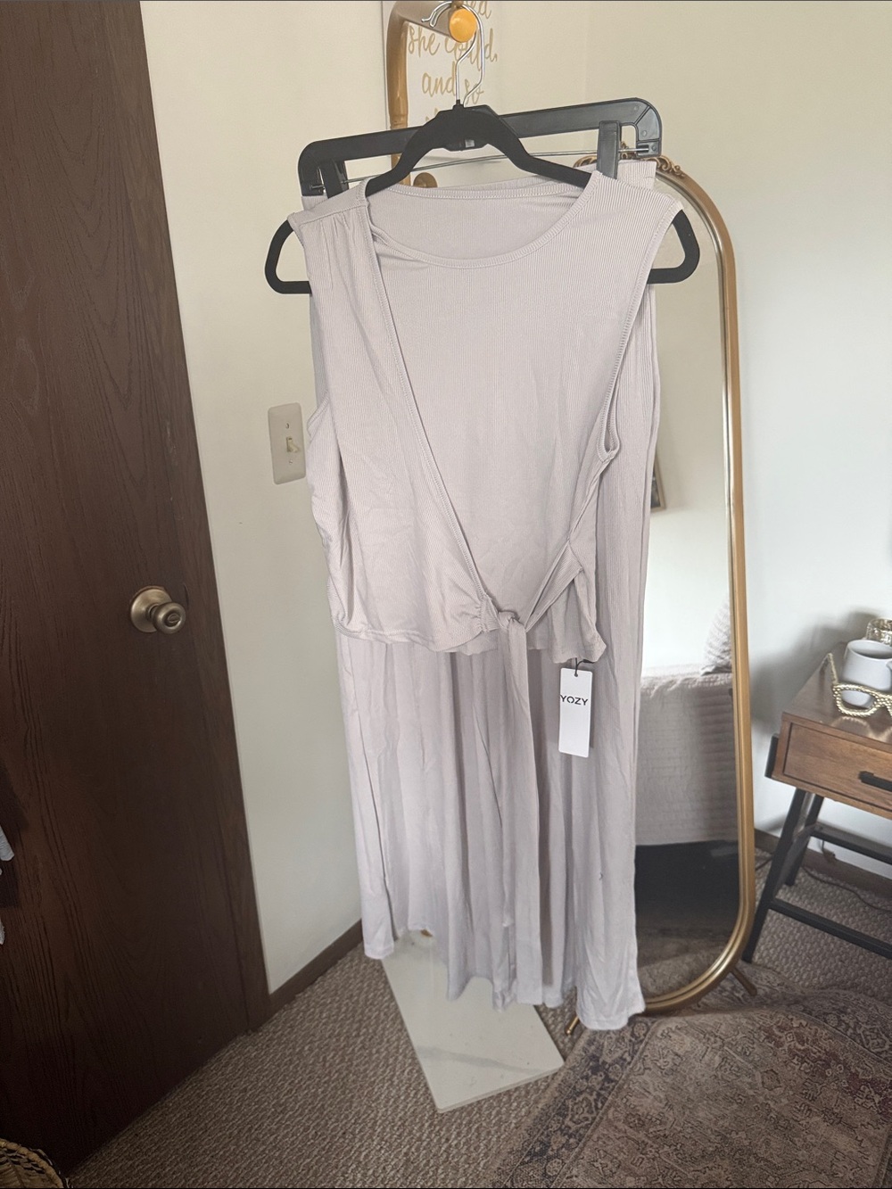 Knot-Front Maxi Dress in Light Taupe